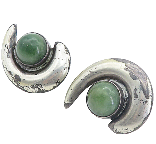 MEXICO 925 Sterling Silver  Vintage Antique Jasper Non Pierce Earrings  EG3097