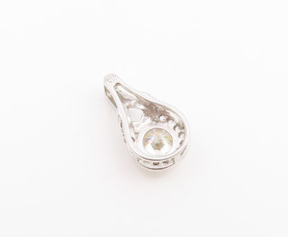 925 Sterling Silver Vintage Pendant Round Cut CZ Halo Solitaire Charm  PT26541