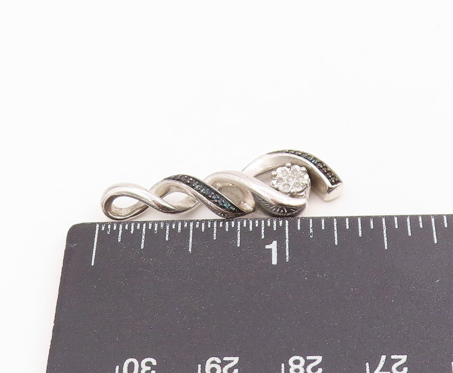 925 Sterling Silver Vintage Pendant Real Diamonds Twisted Swirl Charm  PT25367