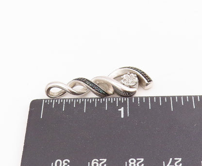 925 Sterling Silver Vintage Pendant Real Diamonds Twisted Swirl Charm  PT25367