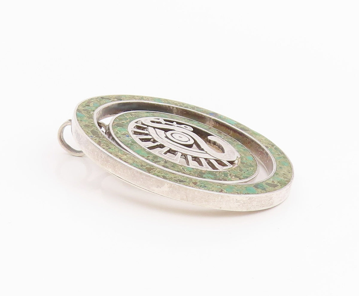 925 Sterling Silver Vintage Pendant MIGUEL MELENDEZ TAXCO Turquoise  PT26038