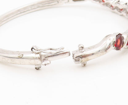 925 Sterling Silver Vintage Bracelet Red Garnet Twisting Ribbon Bangle  BT11605