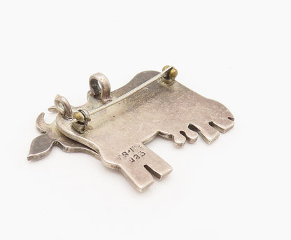 MEXICO 925 Silver  Vintage Enamel Cow With Moving Head Brooch Pin  BP10138
