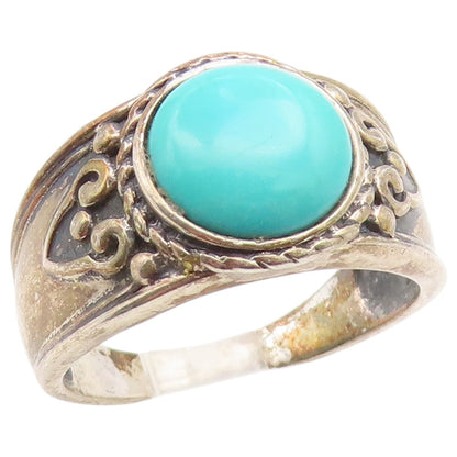 925 Sterling Silver Vintage Ring Classic Turquoise Statement Band  Sz 9  RG36824