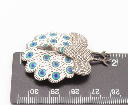 SIAM 925 Sterling Silver  Vintage Enameled Peacock Brooch Pin (MOVES)  BP10404