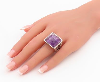 925 Sterling Silver Vintage Ring Amethyst Solid Geometric Band  Sz 9  RG34243