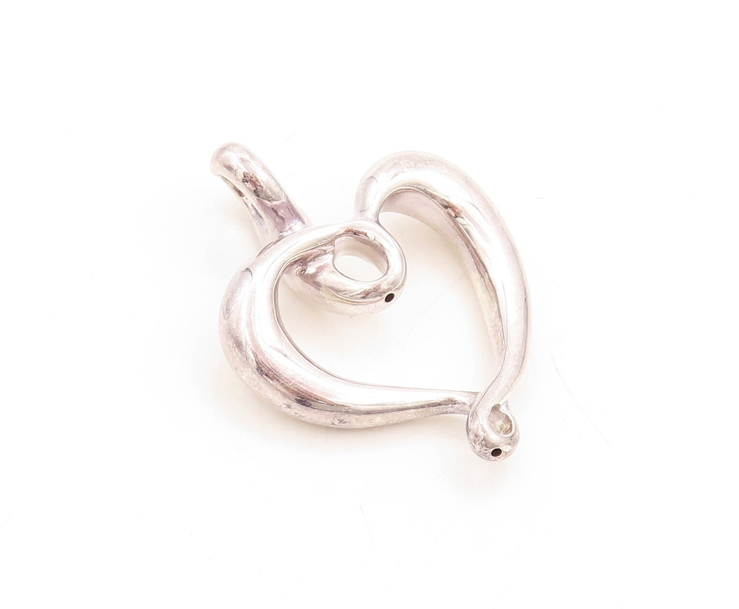 925 Sterling Silver Vintage Pendant Modernist Swirled Cutout Heart  PT23875