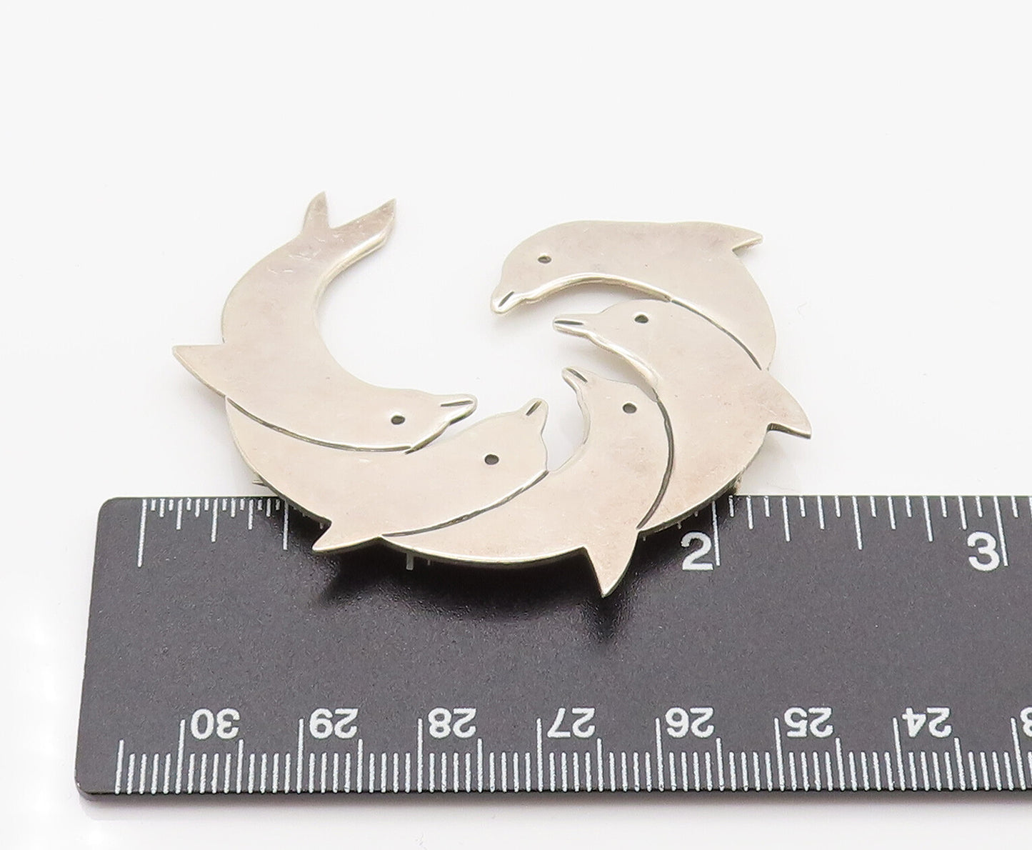 MEXICO 925 Silver  Vintage Minimalist Dolphin Family Brooch Pin  BP10137