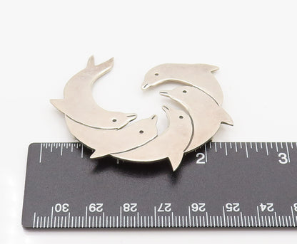 MEXICO 925 Silver  Vintage Minimalist Dolphin Family Brooch Pin  BP10137