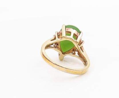 925 Sterling Silver Vintage Ring Gold Plated Pear Cut Jade Band  Sz 7  RG35615