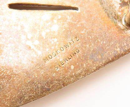 MOSKOWITZ 925 Silver  Vintage Heavy Split Rectangle Carved Belt Buckle  TR3668