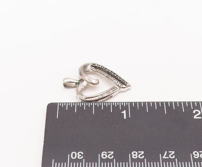 925 Sterling Silver Vintage Pendant Real Black & White Diamonds Heart  PT22634