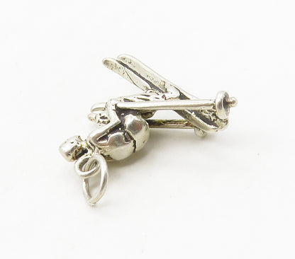 925 Sterling Silver  Vintage Petite Person On Skis Sports Pendant  PT12898