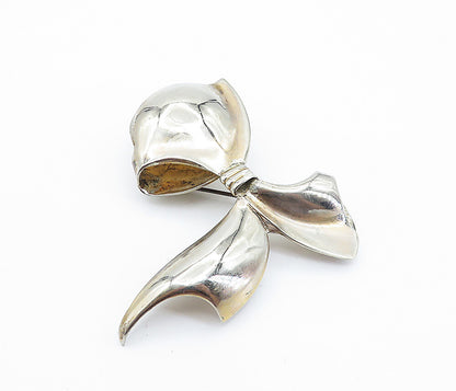 GK CO. 925 Sterling Silver  Vintage Shiny Bow Tied Ribbon Brooch Pin  BP2833