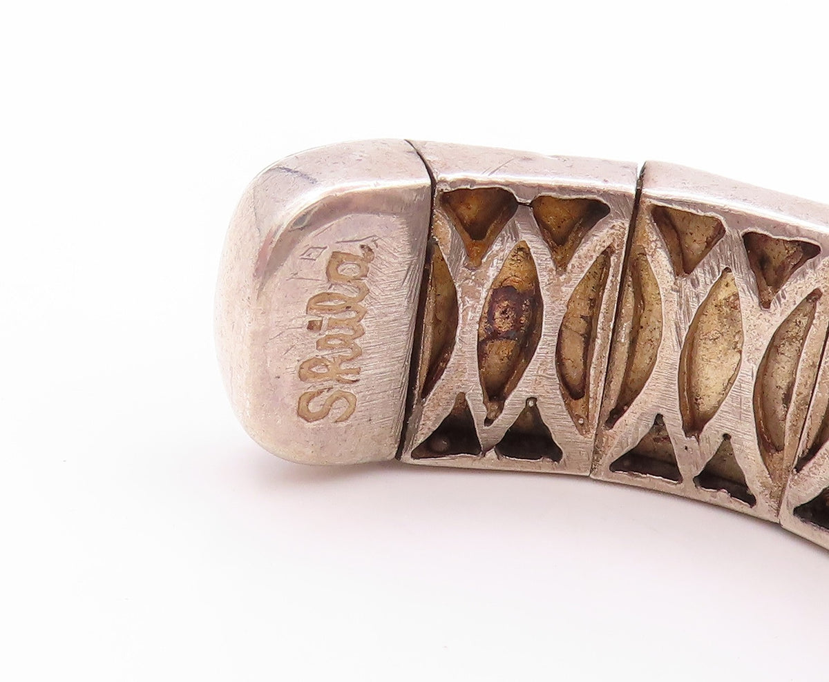925 Sterling Silver Vintage Bracelet SHEILA Solid Walking Tigers Cuff  BT11193