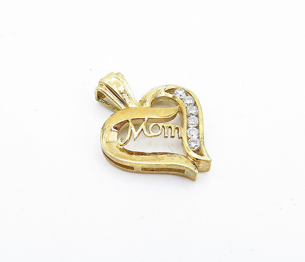 925 Sterling Silver  Cubic Zirconia Gold Plated Mom Love Heart Pendant  PT3055