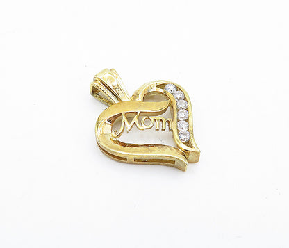 925 Sterling Silver  Cubic Zirconia Gold Plated Mom Love Heart Pendant  PT3055