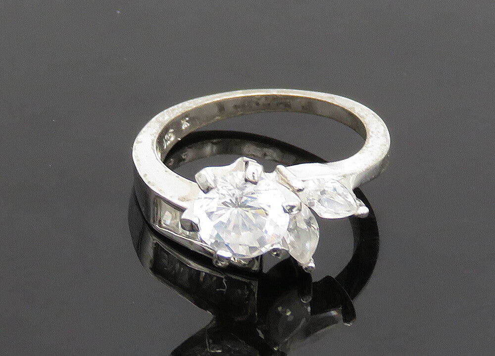 925 Sterling Silver  Vintage Cubic Zirconia Floral Band Ring Sz 6  RG19928