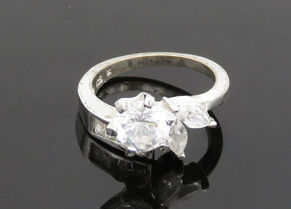 925 Sterling Silver  Vintage Cubic Zirconia Floral Band Ring Sz 6  RG19928