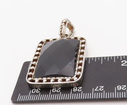 925 Sterling Silver Vintage Pendant Rectangle Cut Onyx Beaded Frame  PT23501