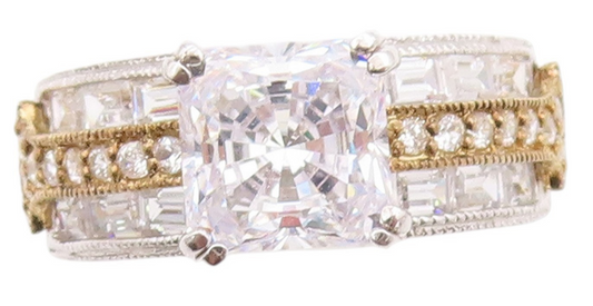 925 Sterling Silver Vintage Ring Modernist Two tone CZ Dome Band Sz 8 RG33451