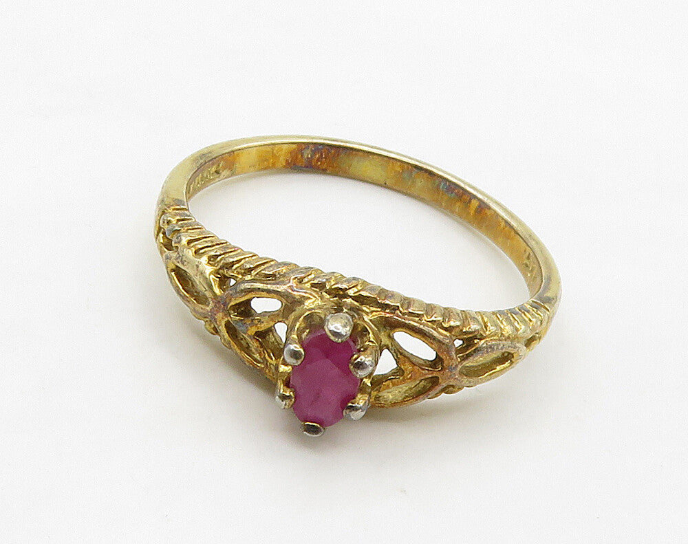 925 Sterling Silver  Prong Set Ruby Shiny Gold Plated Band Ring Sz 8  RG16201