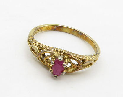 925 Sterling Silver  Prong Set Ruby Shiny Gold Plated Band Ring Sz 8  RG16201