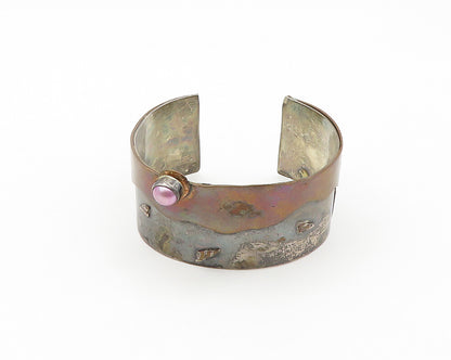 925 Sterling Silver  Vintage Pink Pearl Modernist 2 Tone Cuff Bracelet  BT7730