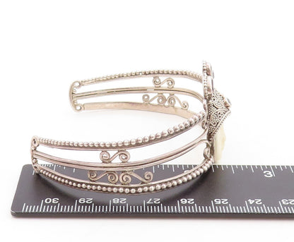 925 Sterling Silver Vintage Bracelet Garnet Peridot Amethyst Crown Face  BT10945