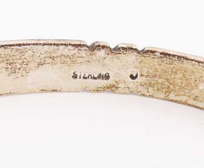 925 Sterling Silver Vintage Bracelet NAVAJO ZUNI Minimalist Grooved Cuff BT11863