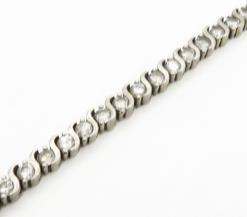 925 Sterling Silver  Vintage Round Cut Topaz Swirl Chain Bracelet  BT6418