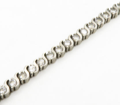 925 Sterling Silver  Vintage Round Cut Topaz Swirl Chain Bracelet  BT6418