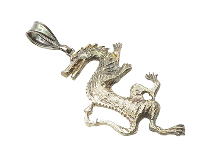 925 Sterling Silver  Vintage Shiny Diamond Cut Dragon Motif Pendant  PT15509