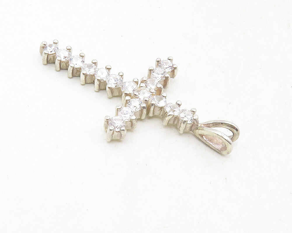 925 Sterling Silver  Sparkling Cubic Zirconia Religious Cross Pendant  PT7738