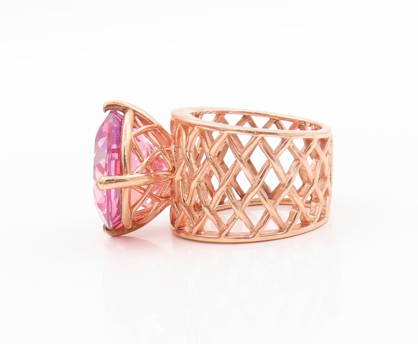 925 Sterling Silver Vintage Ring Rose Gold Plated Net Band Gemstone Sz 7 RG32466