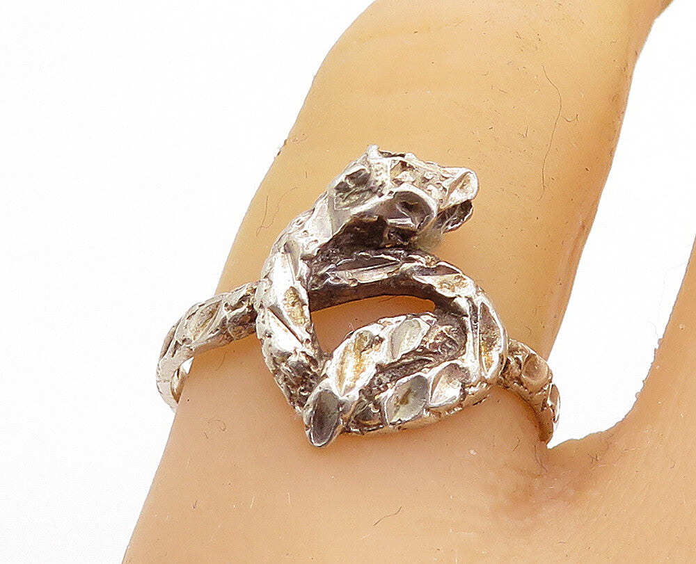 925 Sterling Silver Vintage Shiny Etched Snake Motif Band Ring Sz 8 RG5814