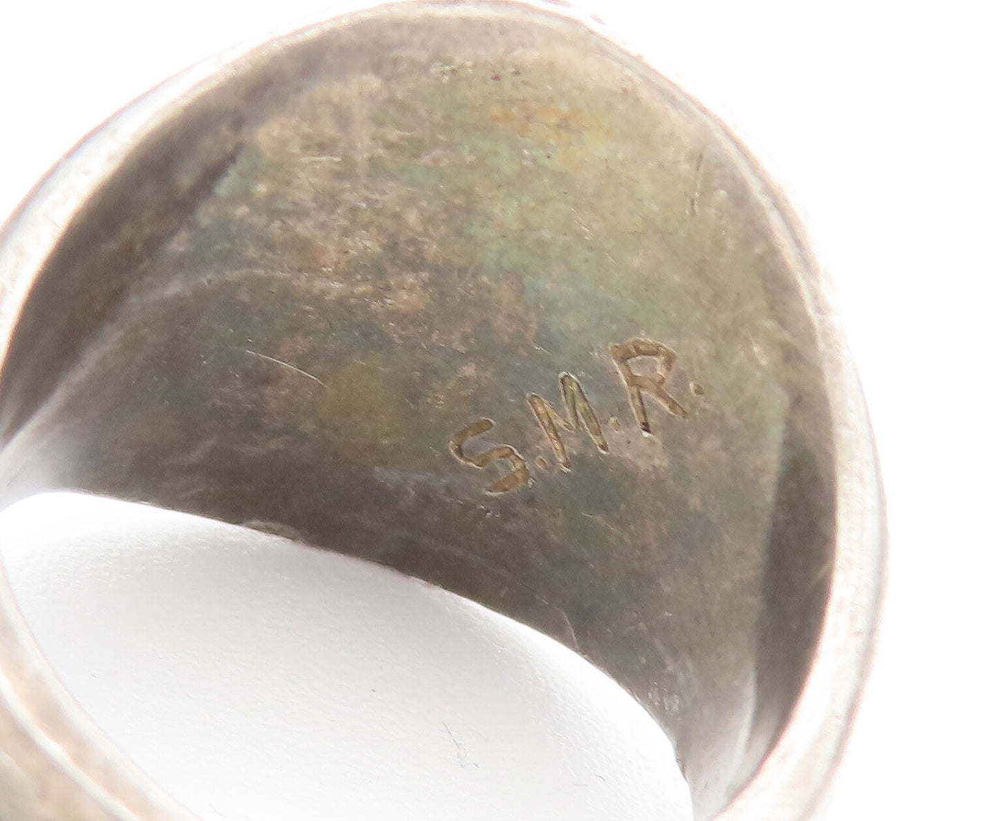 925 Sterling Silver Vintage Ring School 1967 Solid Carved Sapphire Sz 7  RG27909
