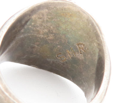 925 Sterling Silver Vintage Ring School 1967 Solid Carved Sapphire Sz 7  RG27909
