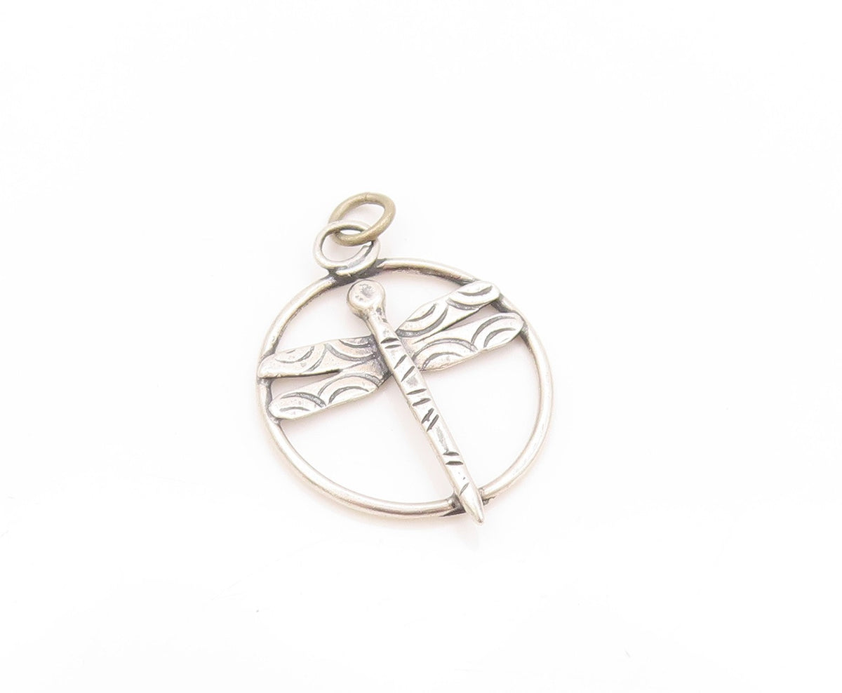 925 Sterling Silver Vintage Pendant Cutout Ring Around Dragon Fly  PT24216