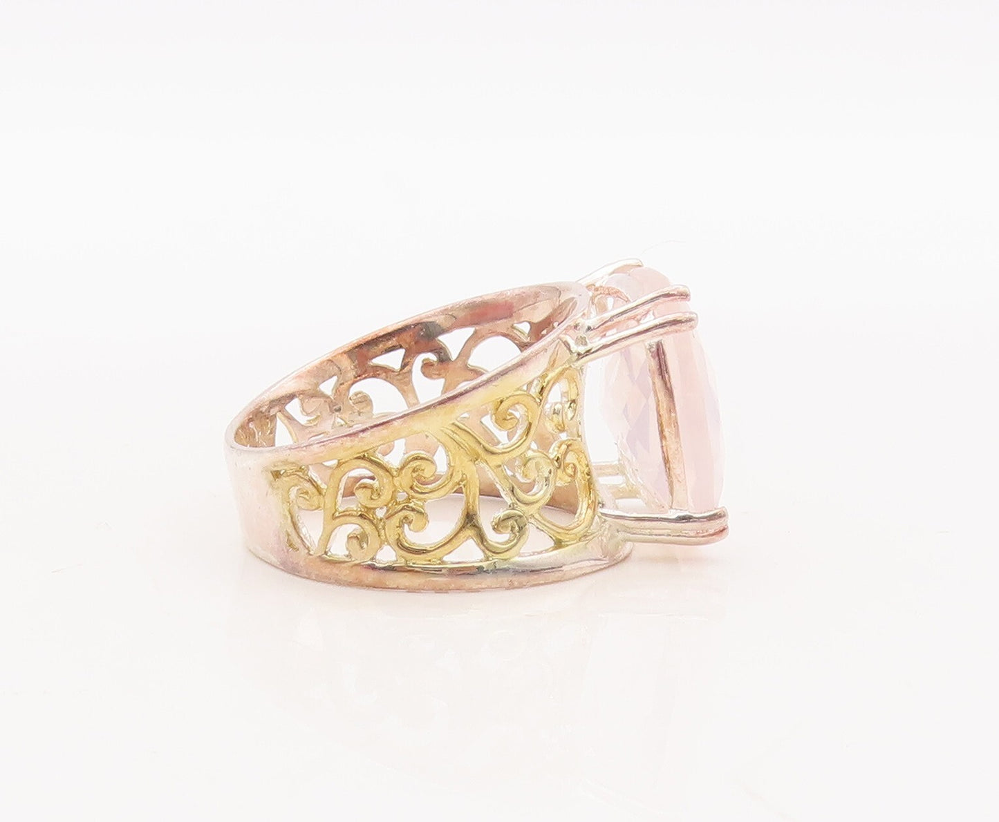 925 Sterling Silver Vintage Ring Gold Plated Swirly Cut Square Gem  Sz 7 RG29317