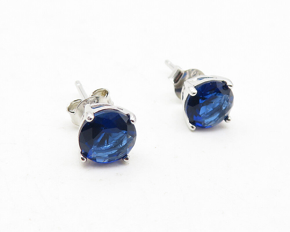 925 Sterling Silver  Shiny Blue Topaz Stud Earrings & Pendant Set  TR1828
