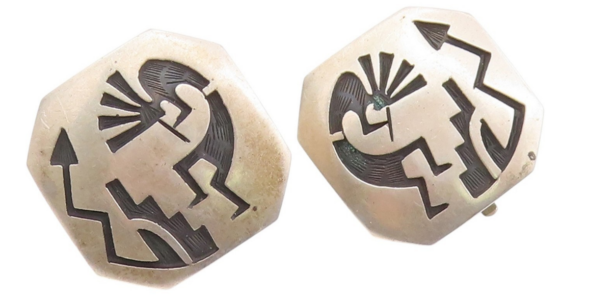 NAVAJO 925 Sterling Silver  Vintage Ancient Egyptian Carved Earrings  EG12566
