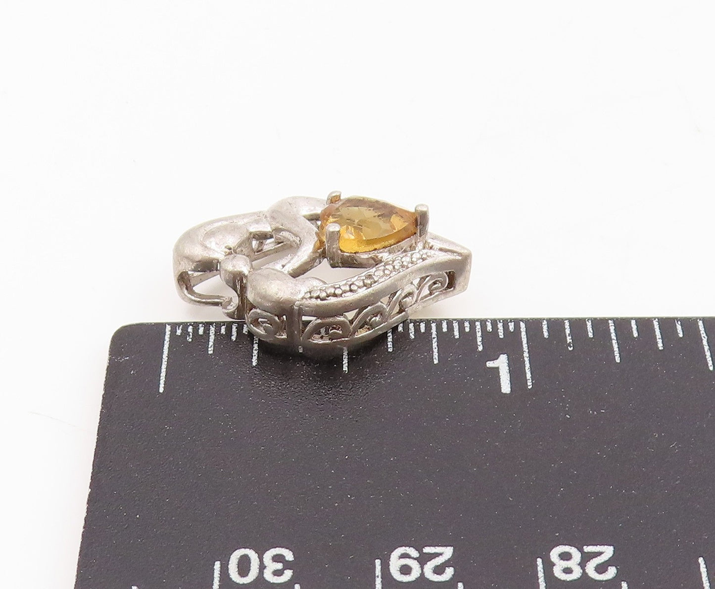 925 Sterling Silver Vintage Pendant Citrine Mother & Child Love Heart  PT25525