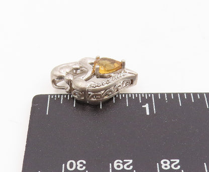 925 Sterling Silver Vintage Pendant Citrine Mother & Child Love Heart  PT25525