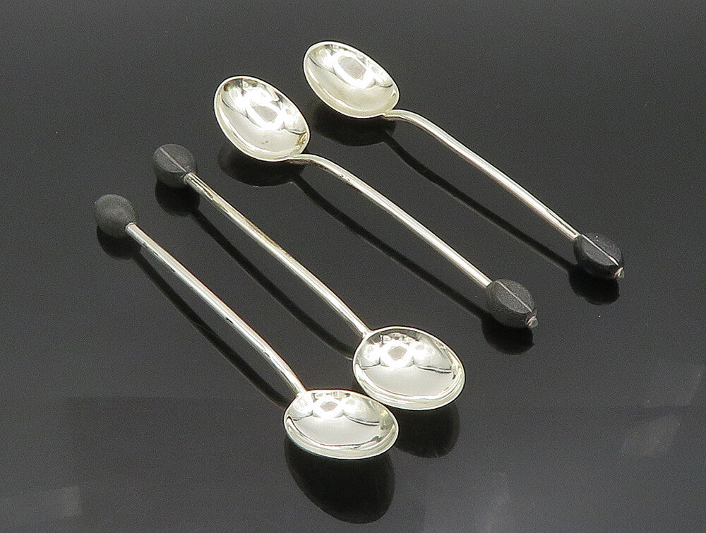 ENGLAND 925 Sterling Silver  Vintage Shiny Four Piece Enamel Spoon Set  TR3311