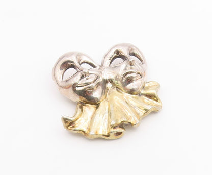 925 Sterling Silver  Vintage Two Tone Drama Theatre Masks Brooch Pin  BP5714