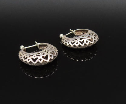 925 Sterling Silver  Vintage Openwork Scroll Love Hearts Hoop Earrings EG11969