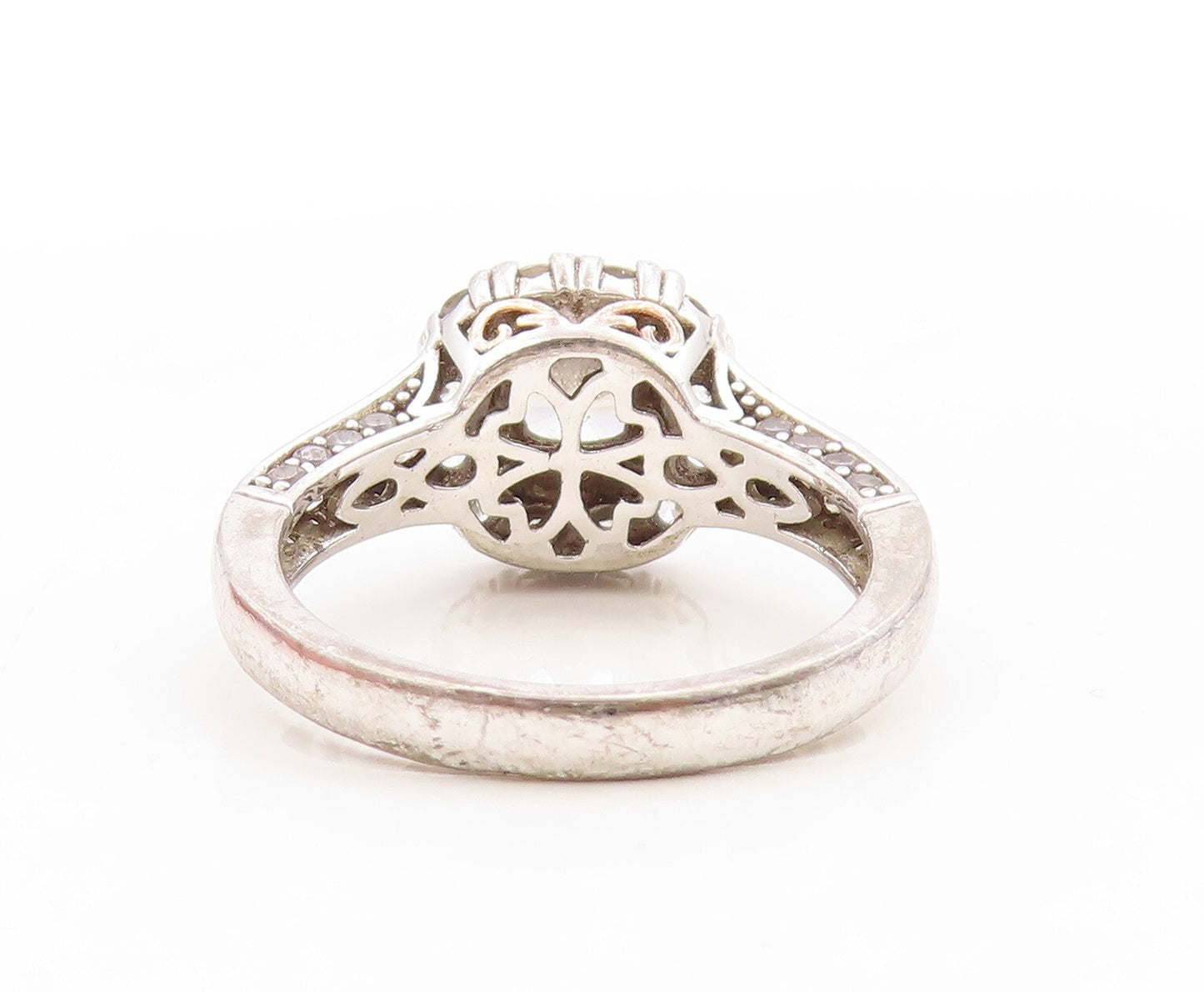 925 Sterling Silver Vintage Ring Square Cut Halo Round Cut CZ  Sz 9  RG31581
