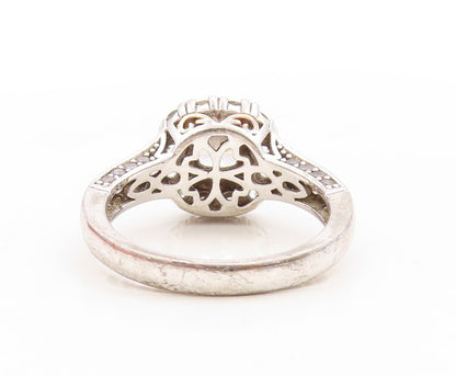 925 Sterling Silver Vintage Ring Square Cut Halo Round Cut CZ  Sz 9  RG31581