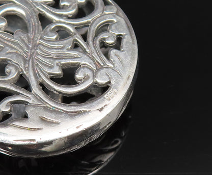 925 Sterling Silver  Vintage Openwork Floral Vine Round Pendant  PT21501